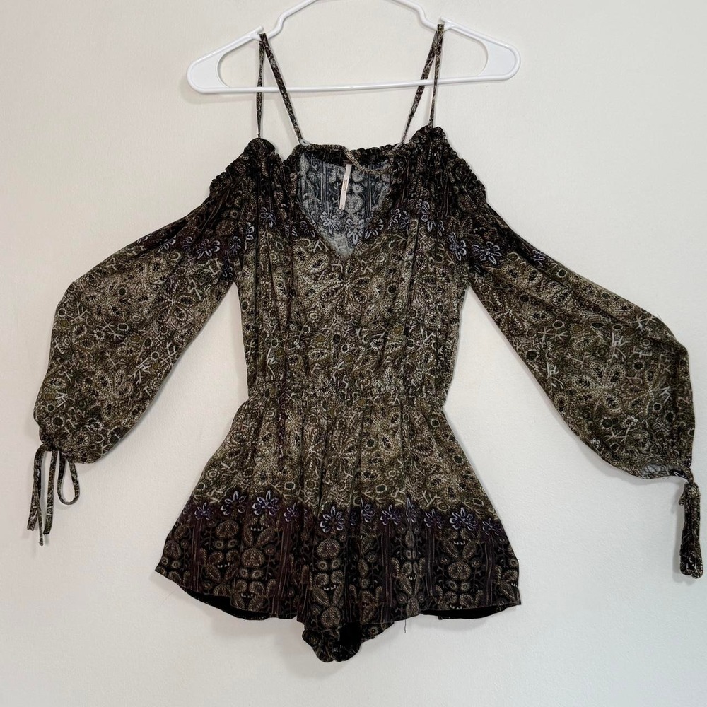 Free People Small Mini Romper Balloon Sleeve Floral Boho